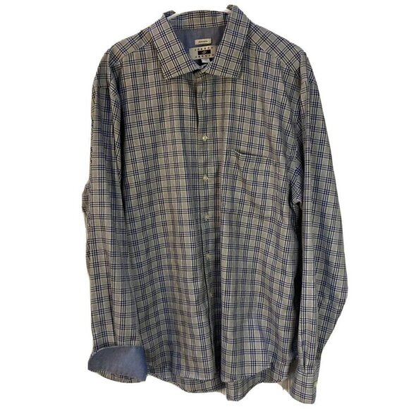 Joseph Abboud Mens Non-Iron Blue Plaid Contrast Cuff Button Down Shirt Size  XXL - Picture 1 of 12